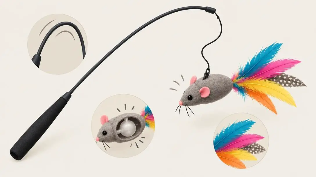 OurPets Play-N-Squeak Tethered and Feathered Play Wand Cat Toy