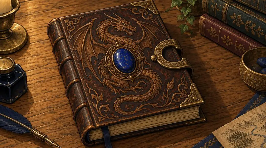 Double Dragon Leather Journal with Precious Stone Notebook