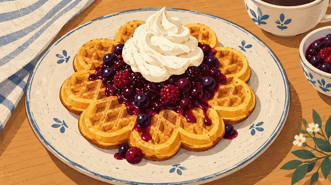 Homemade Waffles with Berry Syrup