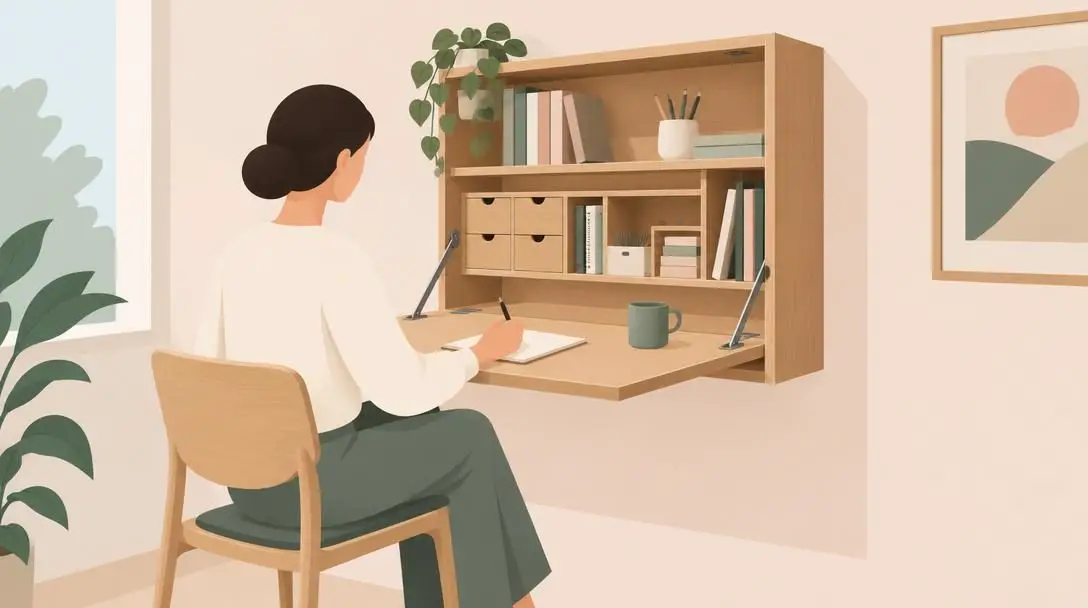 Wall Mounted Folding Laptop Desk Hideaway Storage with Drawer