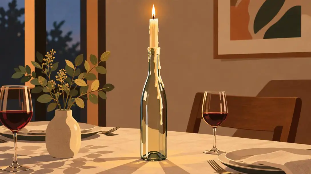 Empty wine bottles used as elegant candlesticks