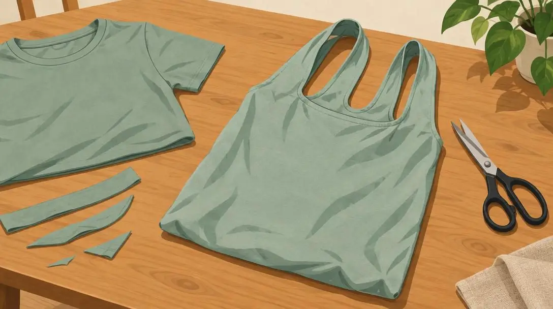 Old T-shirt into a reusable shopping bag