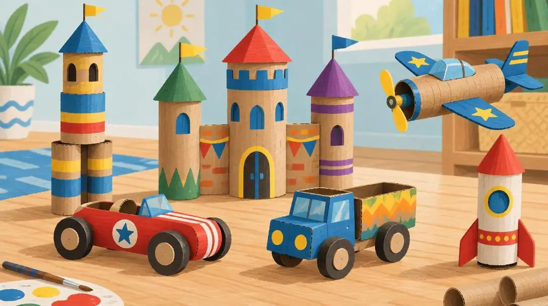 Paper towel cardboard rolls made into children's toys