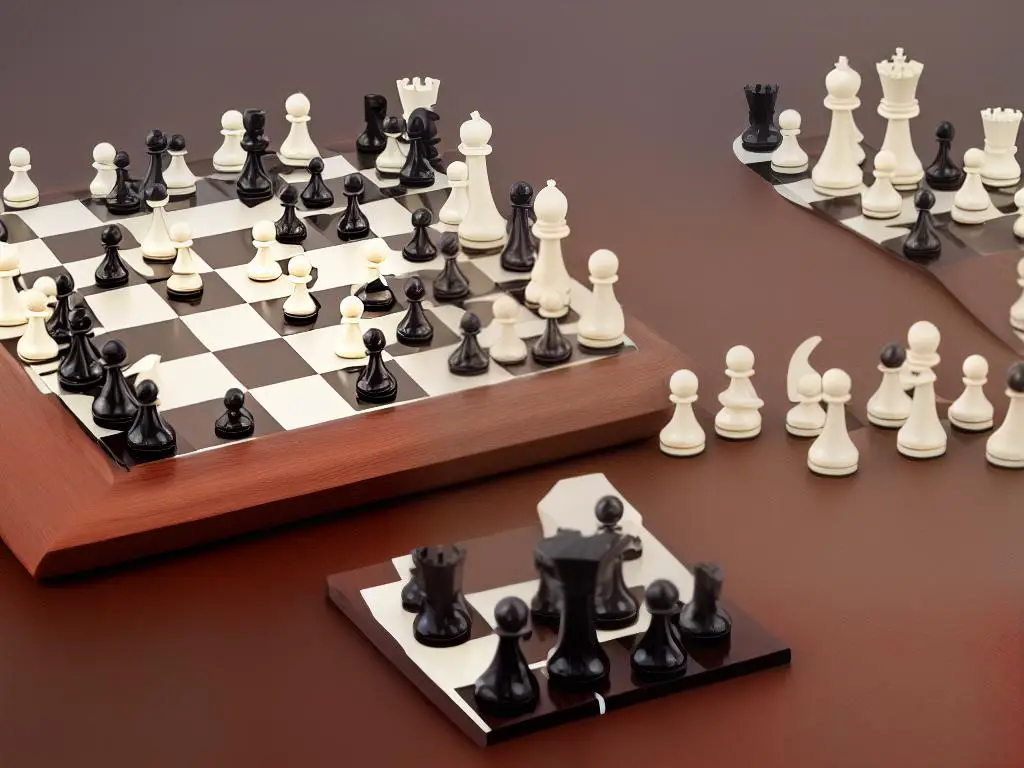 A chessboard with pieces and a timer showing one minute
