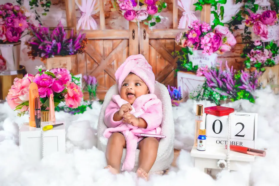 A baby dressed in fashionable clothing posing for a photo shoot.