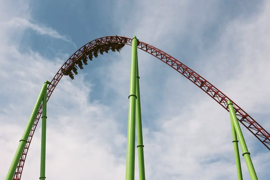 A cartoon couple holding hands, sitting in the midst of a rollercoaster ride with many ups and downs.