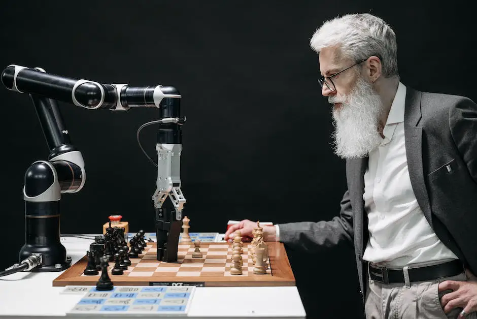 A person sitting and playing chess with a coach standing behind, pointing at the board, illustrating the importance of chess coaching.