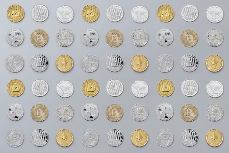A virtual image of different cryptocurrencies depicted using various colors.