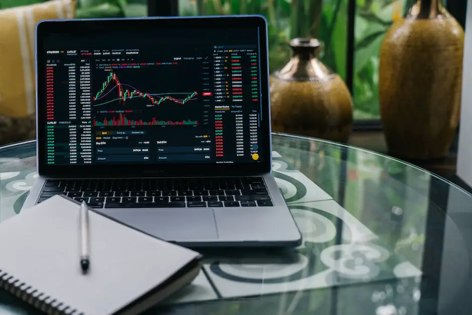 A person looking at a digital graph with a candlestick chart representing the value of cryptocurrency over time.