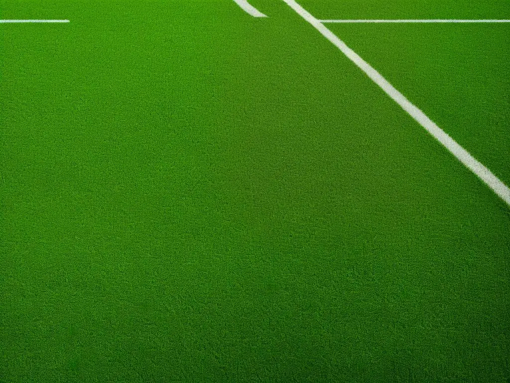 A picture of a football field with bright green grass.