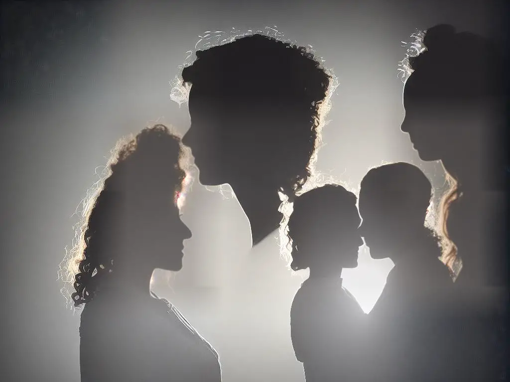 Image of two silhouettes of women facing each other with dramatic lighting.