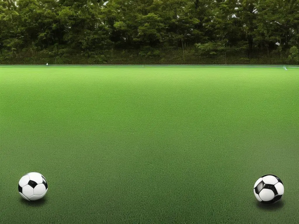 Image of a football and a soccer ball placed side by side, each accompanying with respective goalposts in the background