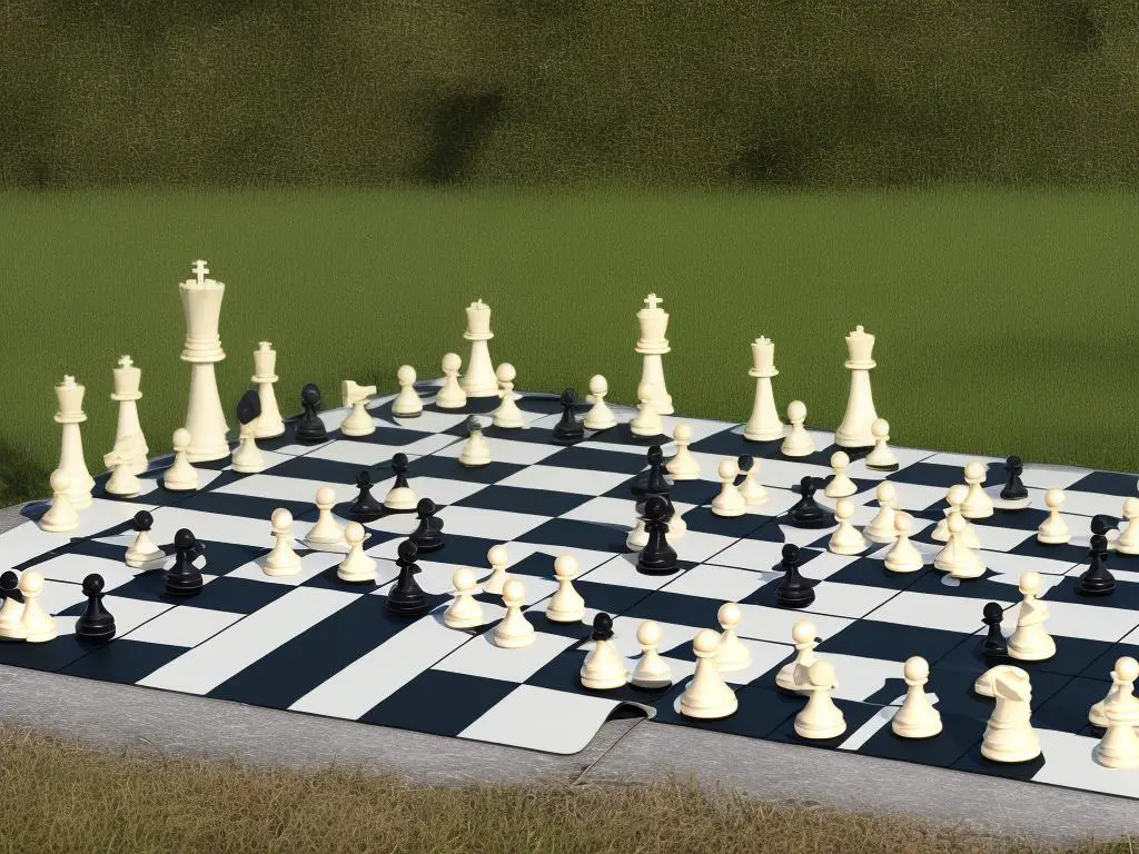 A chessboard with themed chess pieces